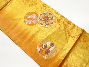 引箔花喰い鳥に華文・蝶模様織出し名古屋帯